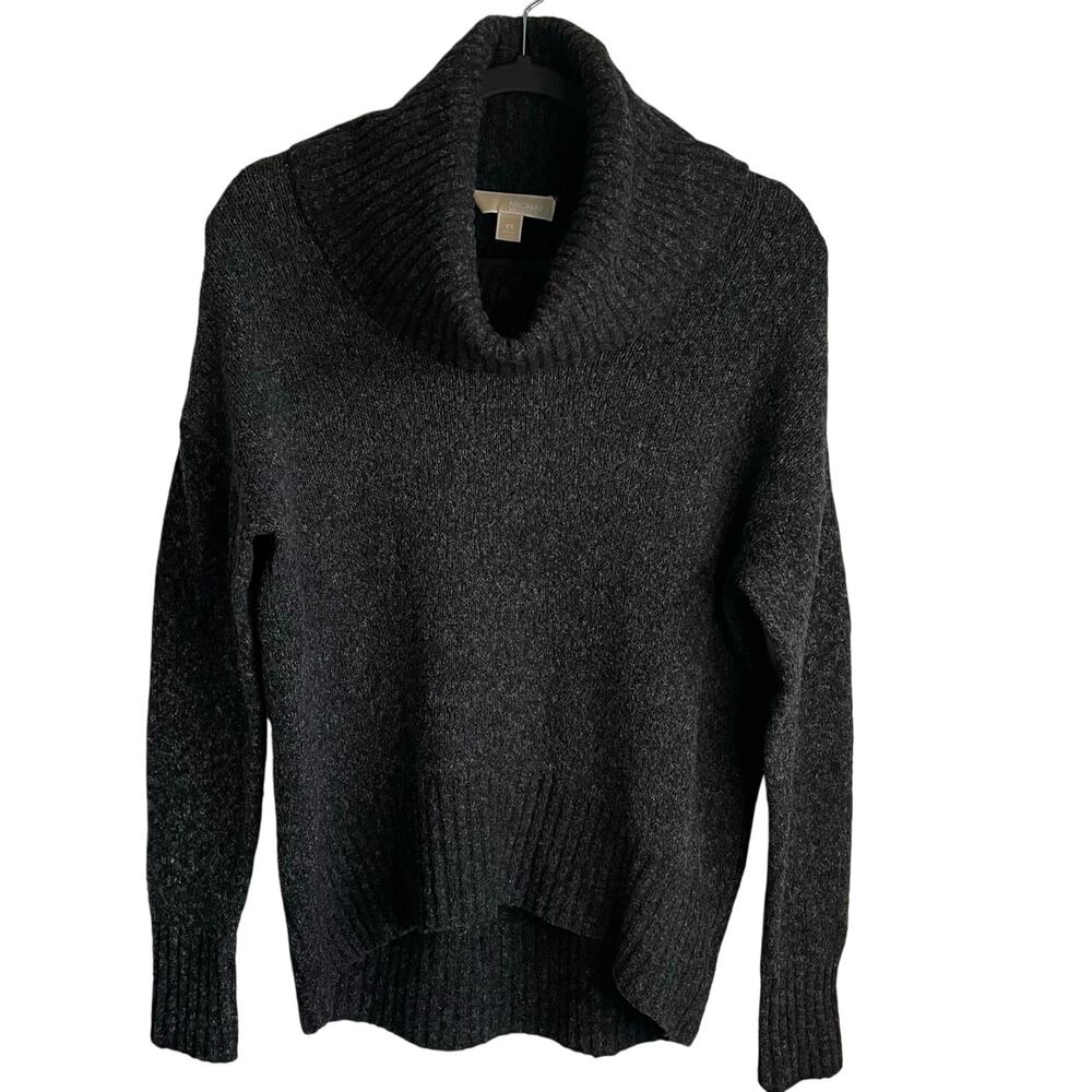 MICHAEL Michael Kors Wool Blend Sweater Sz XS Cowl Neck Elliptical Hem Boxy Gray